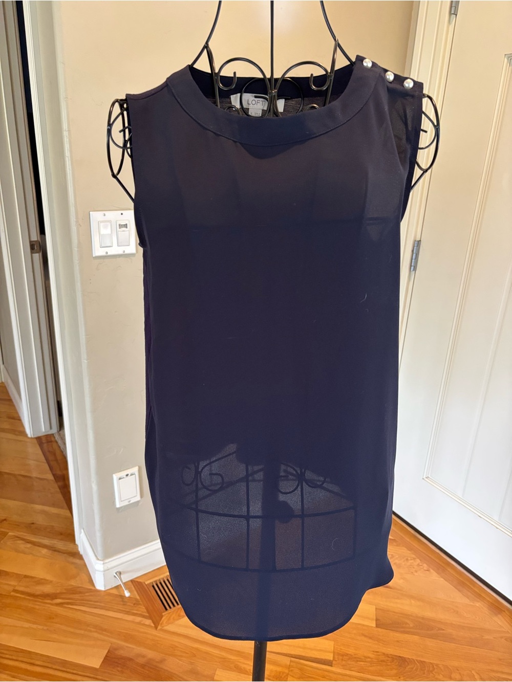 LOFT Navy Sleeveless Pearl-Accent Tunic